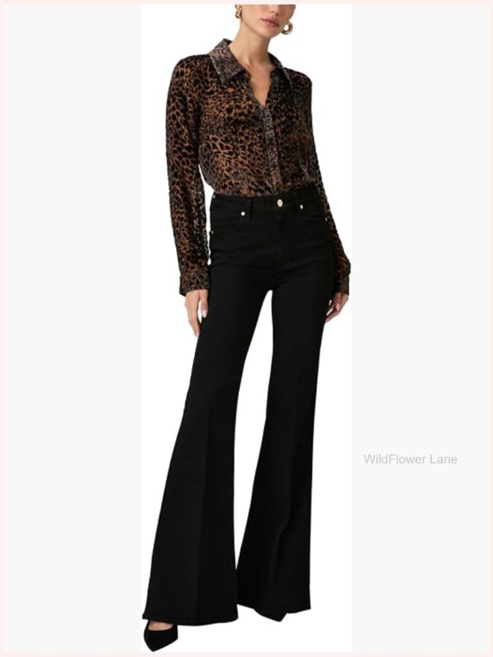 V-Neck Long Sleeve Button Down Blouse - Silk Blend Cheetah Print - Picture 1 of 4